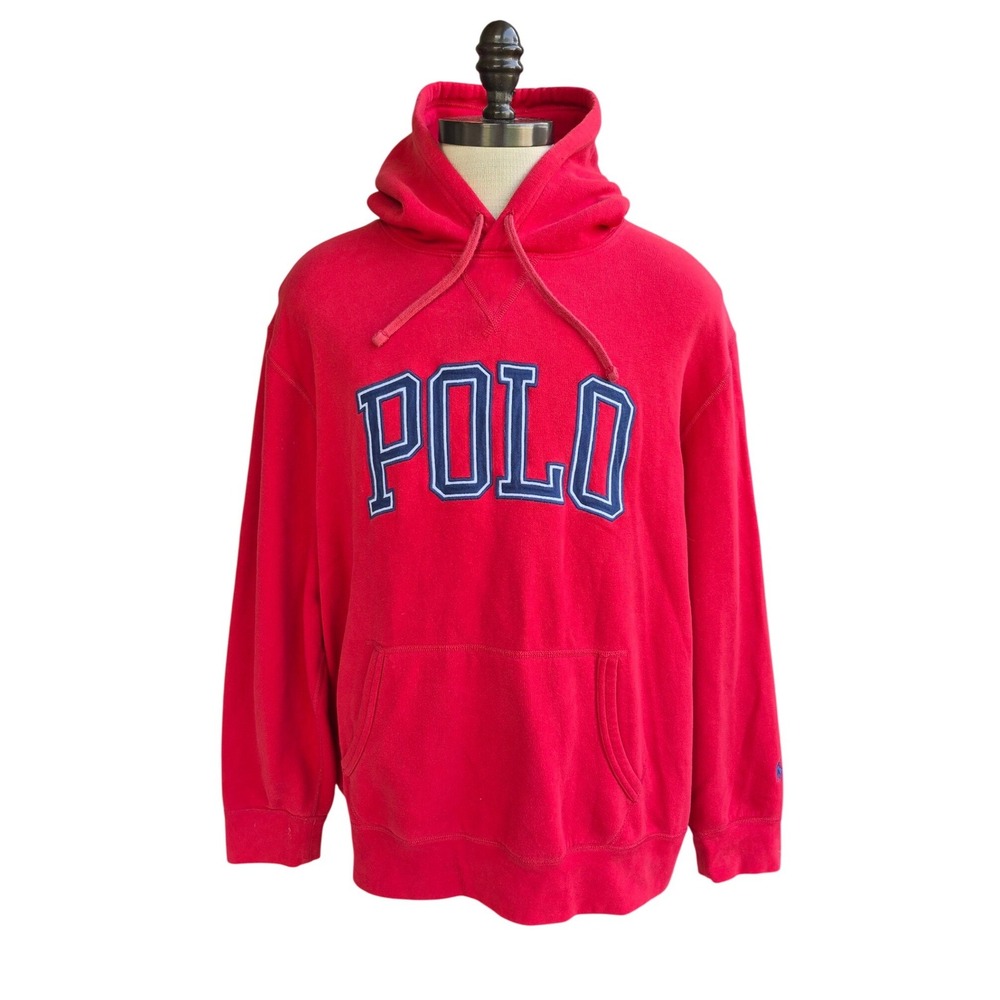 Polo‎ Ralph Lauren Mens Red Spellout Pullover Hoodie Cotton Blend Knit Wear XXL